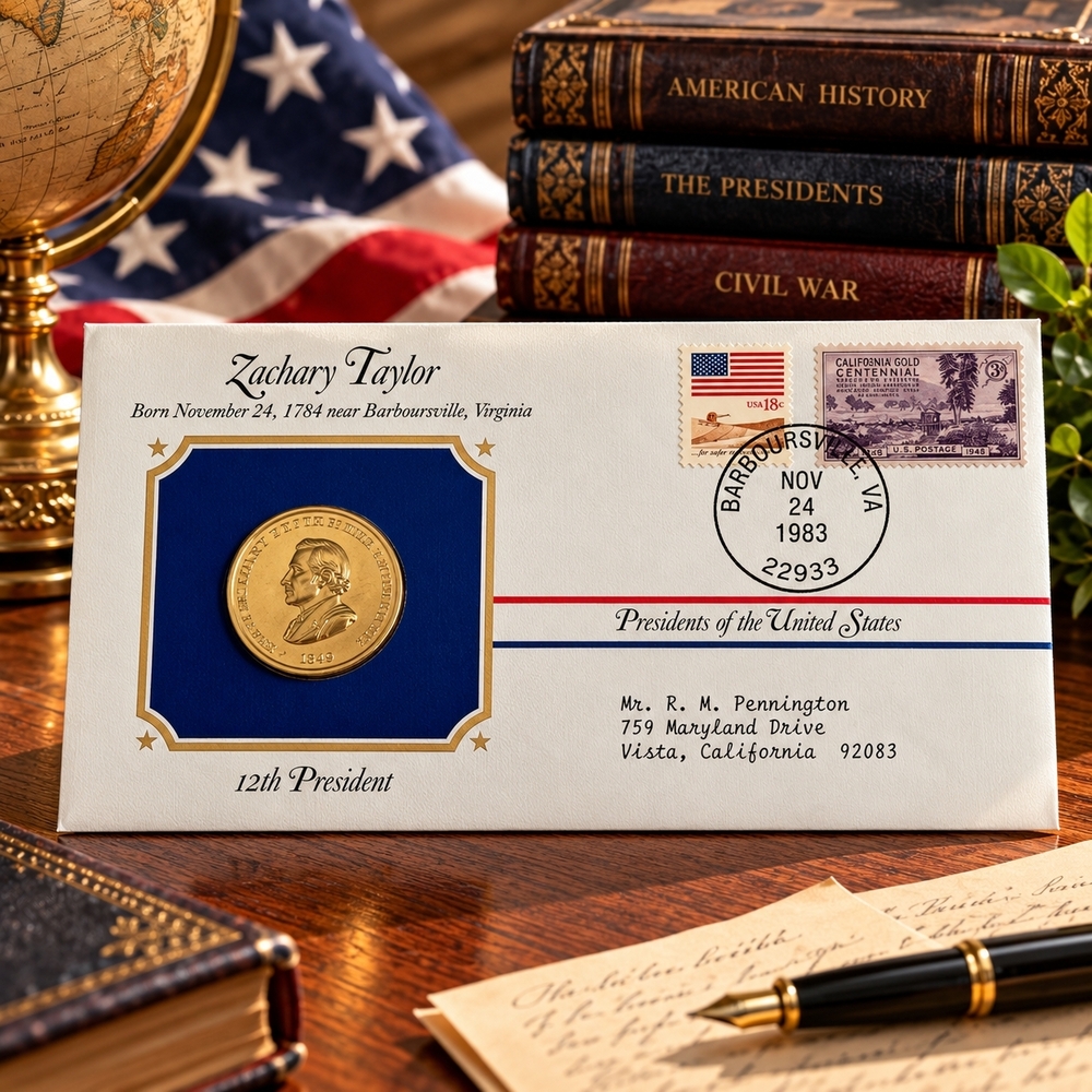 Zachary Taylor Presidential Medal Cover 24kt Gold Plated 1983 Postal Society